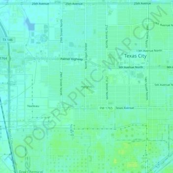 Mappa topografica Heights, altitudine, rilievo