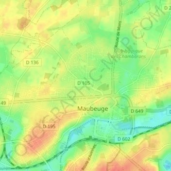 Mappa topografica Faubourg Saint-Ghislain, altitudine, rilievo