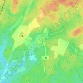 Mappa topografica Dalle, altitudine, rilievo