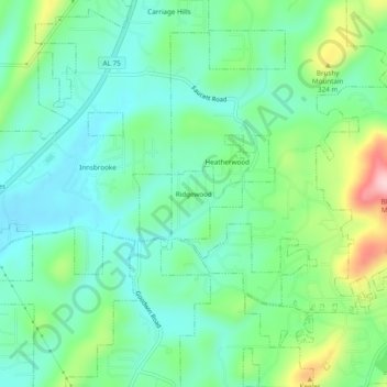 Mappa topografica Ridgewood, altitudine, rilievo