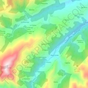 Mappa topografica Beronda, altitudine, rilievo
