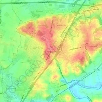 Mappa topografica Shepherdstown, altitudine, rilievo