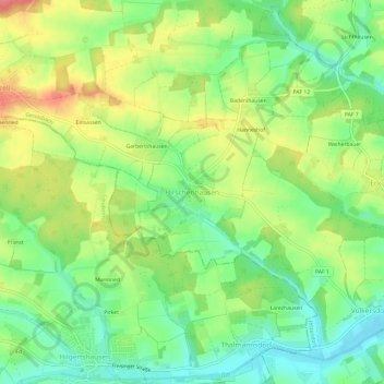 Mappa topografica Hirschenhausen, altitudine, rilievo