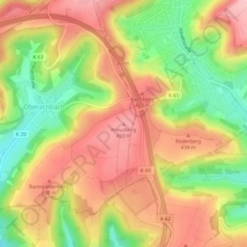 Mappa topografica Kreuzberg, altitudine, rilievo