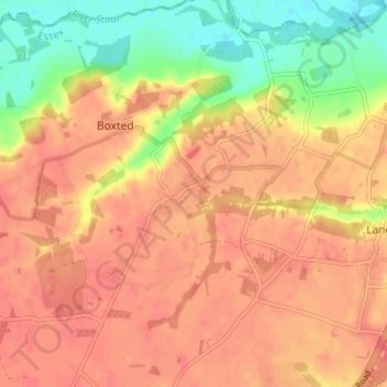 Mappa topografica Boxted Cross, altitudine, rilievo
