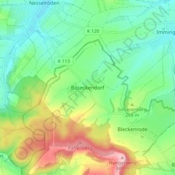 Mappa topografica Böseckendorf, altitudine, rilievo