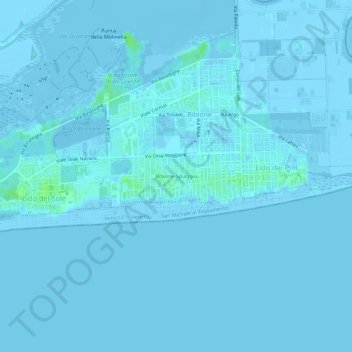 Mappa topografica Bibione Spiaggia, altitudine, rilievo