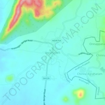 Mappa topografica Vepanapalli, altitudine, rilievo