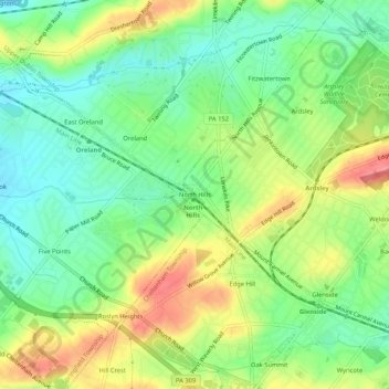 Mappa topografica North Hills, altitudine, rilievo