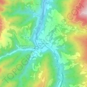 Mappa topografica Fonte del Campo, altitudine, rilievo