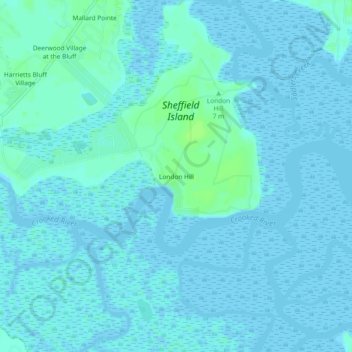 Mappa topografica London Hill, altitudine, rilievo