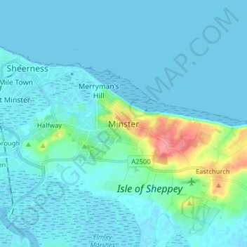 Mappa topografica Minster, altitudine, rilievo