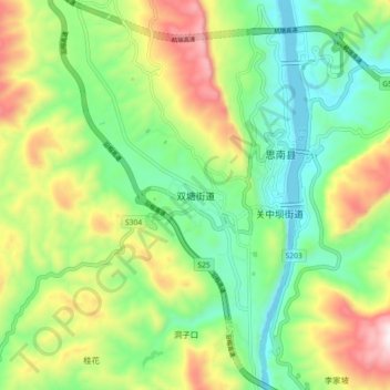 Mappa topografica 双塘街道, altitudine, rilievo