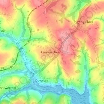 Mappa topografica Carnon Downs, altitudine, rilievo