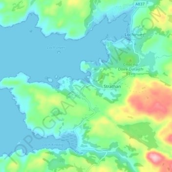 Mappa topografica Strathan, altitudine, rilievo
