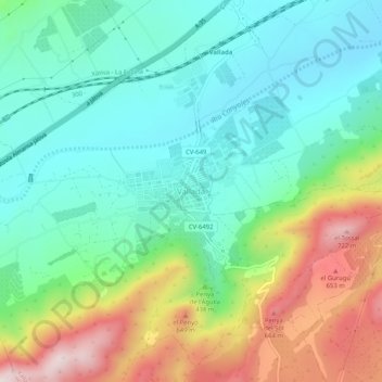 Mappa topografica Vallada, altitudine, rilievo