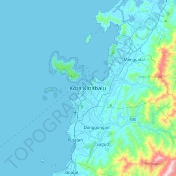Mappa topografica Kota Kinabalu, altitudine, rilievo