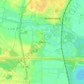 Mappa topografica Elbeu, altitudine, rilievo