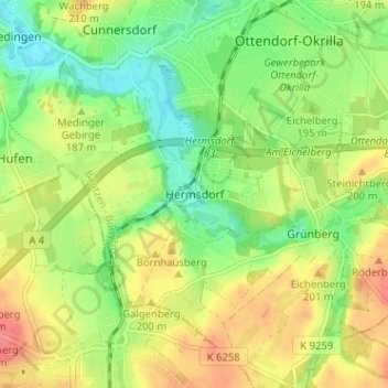 Mappa topografica Hermsdorf, altitudine, rilievo