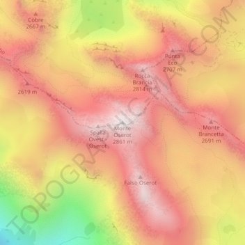 Mappa topografica Monte Oserot, altitudine, rilievo