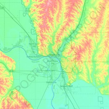 Mappa topografica Sioux City, altitudine, rilievo