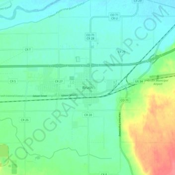 Mappa topografica Brush, altitudine, rilievo