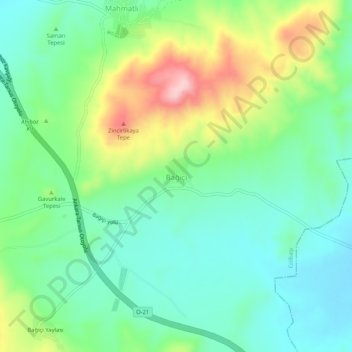 Mappa topografica Bağiçi, altitudine, rilievo