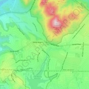 Mappa topografica San Carlos, altitudine, rilievo