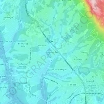Mappa topografica Cope Heights, altitudine, rilievo
