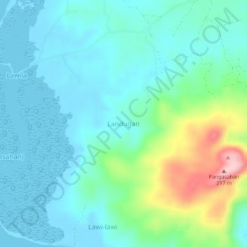 Mappa topografica Landugan, altitudine, rilievo