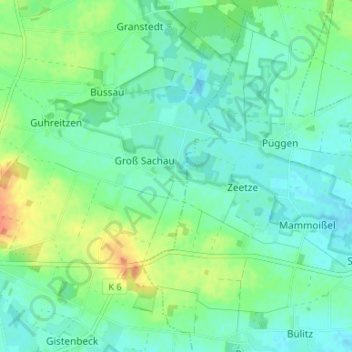 Mappa topografica Klein Sachau, altitudine, rilievo