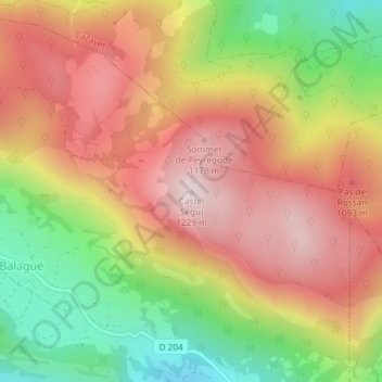 Mappa topografica Castel Ségui, altitudine, rilievo