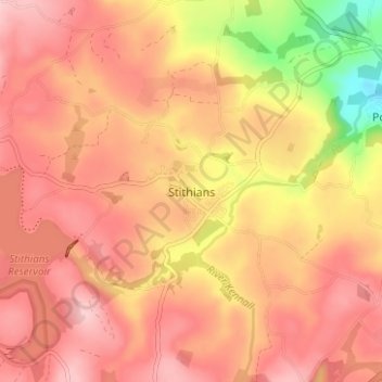 Mappa topografica Stithians, altitudine, rilievo