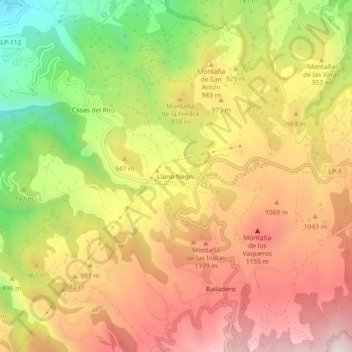 Mappa topografica Llano Negro, altitudine, rilievo