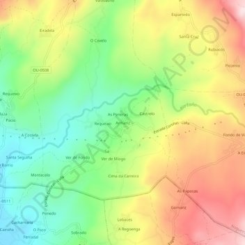 Mappa topografica Armariz, altitudine, rilievo