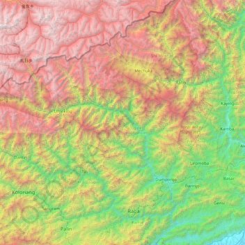 Mappa topografica Upper Subansiri, altitudine, rilievo