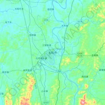 Mappa topografica 耒阳市, altitudine, rilievo