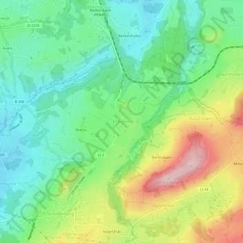 Mappa topografica Ellhofen, altitudine, rilievo