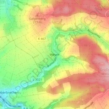 Mappa topografica Weyer, altitudine, rilievo