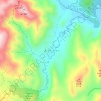 Mappa topografica San Andres, altitudine, rilievo