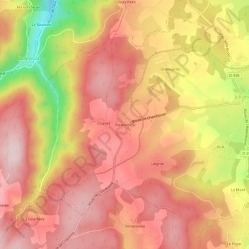 Mappa topografica Fontannes, altitudine, rilievo