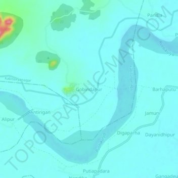 Mappa topografica Gobindapur, altitudine, rilievo
