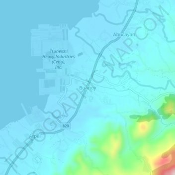Mappa topografica Buanoy, altitudine, rilievo