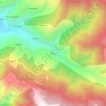 Mappa topografica Bagi, altitudine, rilievo