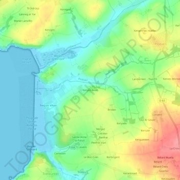 Mappa topografica Kerveo Beuz, altitudine, rilievo