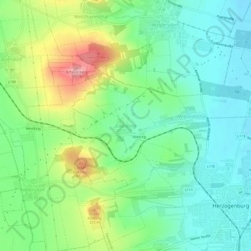 Mappa topografica Ederding, altitudine, rilievo