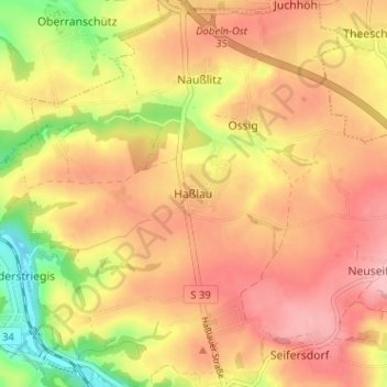 Mappa topografica Haßlau, altitudine, rilievo