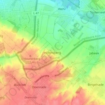 Mappa topografica Hillensberg, altitudine, rilievo