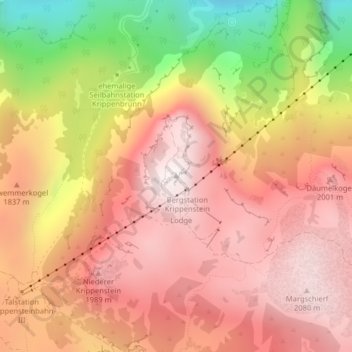 Mappa topografica Krippenstein, altitudine, rilievo