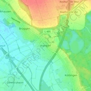 Mappa topografica Kierdorf, altitudine, rilievo